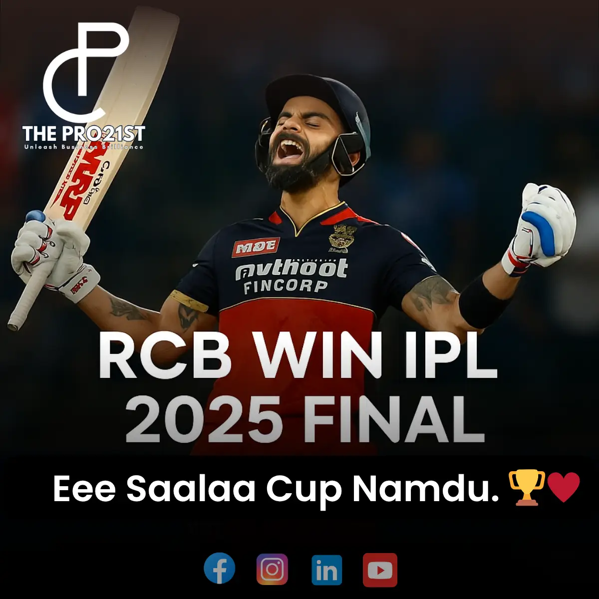 From memes to memories. From “Ee Sala Cup Namde” to “Ee Sala Cup Achieved”! ❤️💛 Yesssssss We finally made it 🏆♥️ This win feels so personal 🥹😭😭 It tastes more sweeter when everyone one is against you 😉 Finally its ‘Eee Saalaa Cup Namdu’