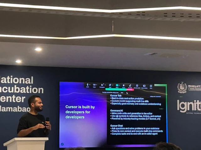 the cursor team demonstrates its platform s features and answers the audience s questions at their first ever meetup in pakistan held at the national incubation centre in islamabad photo zunairah qureshi express