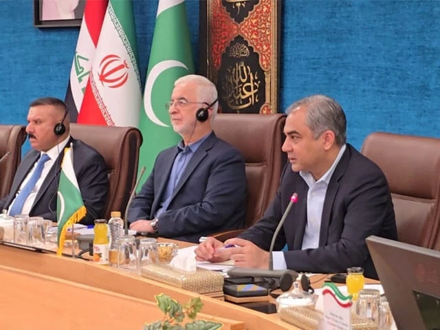 mohsin naqvi addressing trilateral conference of interior ministers of pakistan iran and iraq held on july 24 in tehran photo express