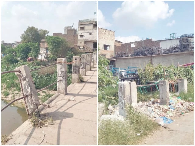 the historic city saddar road bridge on nullah leh remains in a dilapidated condition with broken railings photos express