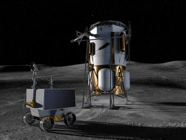this artist s concept shows blue origin s blue moon mark 1 lander and nasa s viper volatiles investigating polar exploration rover on the lunar surface credit blue origin nasa