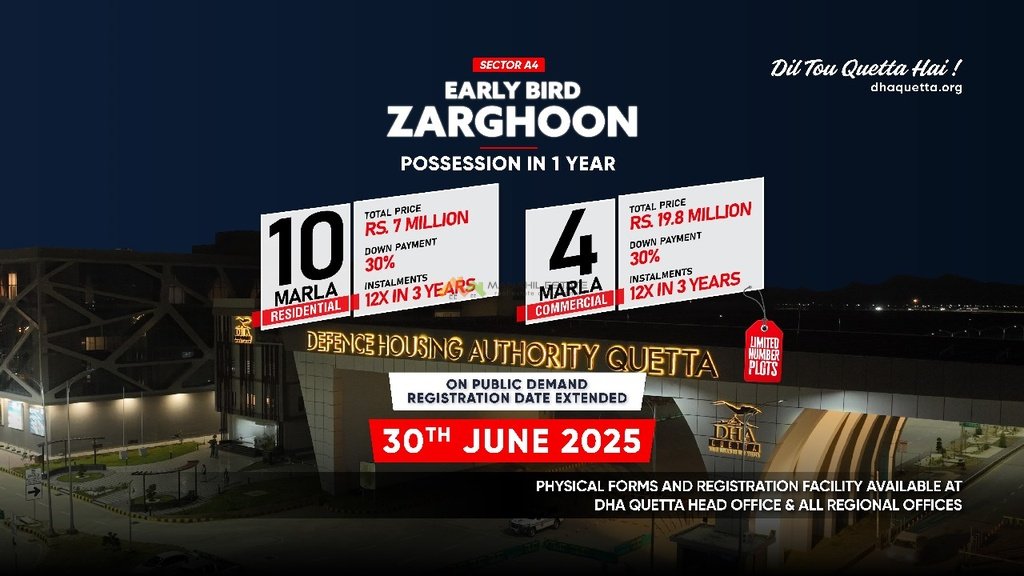 Early Bird Zarghoon DHA Quetta Booking