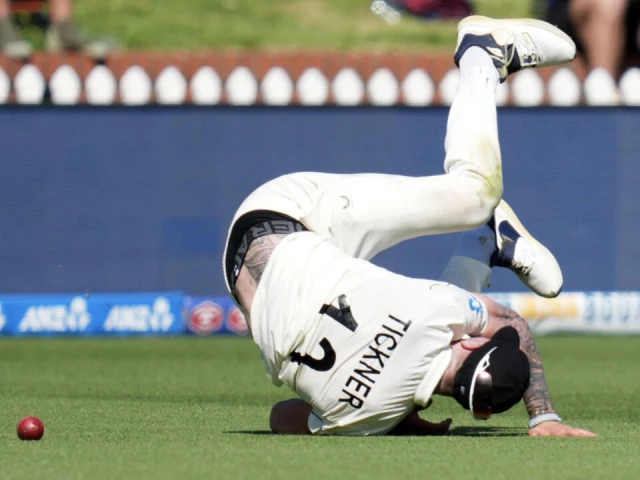 superb start blair tickner went down heavily while fielding photo afp