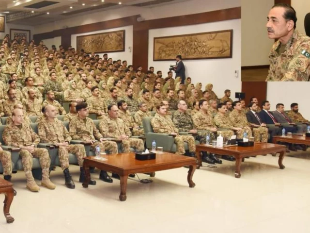 chief of army staff chief of defence forces field marshal asim munir addressing officers at lahore garrison photo ispr