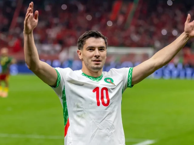 brahim diaz celebrates after giving morocco the lead in their africa cup of nations quarter final against cameroon photo afp