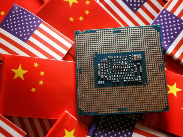 a central processing unit semiconductor chip is displayed among flags of china and us in this illustration picture taken february 17 2023 photo reuters