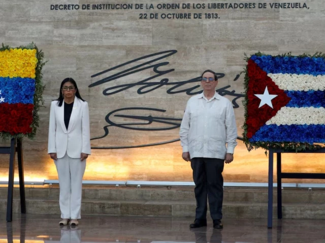 venezuela s interim president delcy rodriguez and cuban foreign minister bruno rodriguez padilla attend the ceremony promotions and decorations for heroes and martyrs honouring venezuelan and cuban military and security personnel who died during a us operation to capture venezuela s president nicolas maduro and his wife cilia flores in caracas venezuela january 8 2026 photo reuters