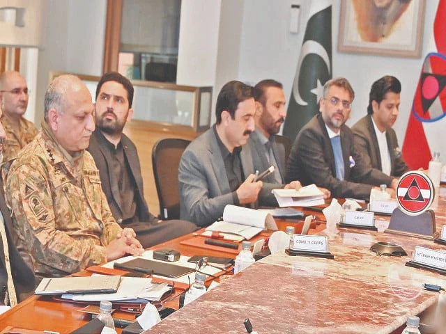 high ranking civil and military officials attend a meeting on the k p law and order situation in peshawar photo express