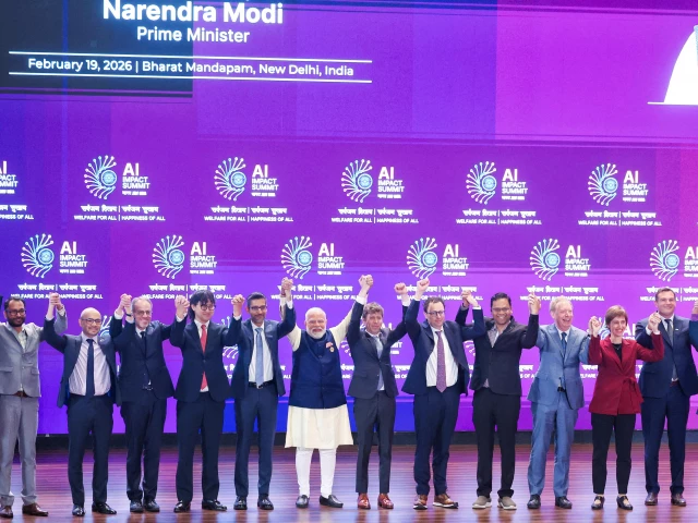 sam altman of openai and dario amodei of anthropic hesitated to raise hands when indian prime minister narendra modi nudged speakers at the india ai summit to join and raise their hands in a symbolic show of unity photo file reuters