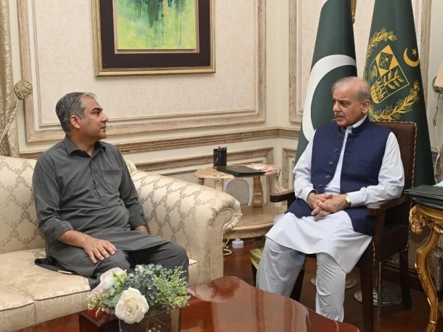 interior minister mohsin naqvi meeting prime minister shehbaz sharif in lahore on july 6 photo express
