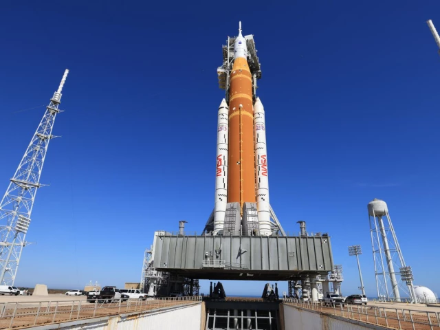 nasa s artemis ii sls space launch system rocket and orion spacecraft stand vertical on mobile launcher 1 at launch complex 39b at nasa s kennedy space center in florida on tuesday feb 10 2026 the artemis ii test flight will take commander reid wiseman pilot victor glover and mission specialist christina koch from nasa and mission specialist jeremy hansen from the csa canadian space agency around the moon and back to earth photo nasa
