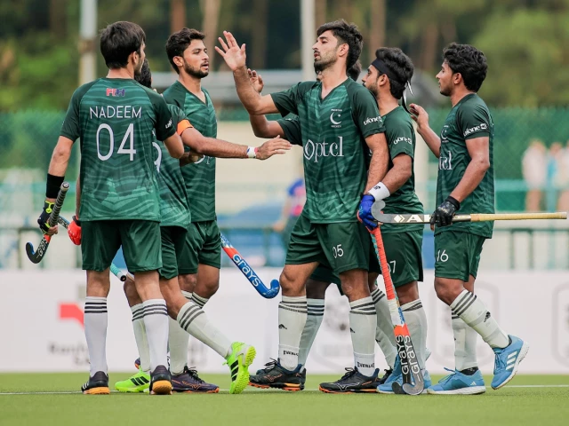 pakistan hockey team players celebrate after scoring during their emphatic 7 2 win over malaysia in the sultan of johor cup match held in johor bahru on saturday photo x