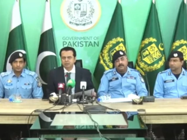 minister of state for interior talal chaudhry and inspector general islamabad police syed nasir rizvi during press conderance screengrab