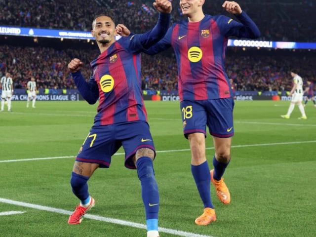 barcelona s brazilian forward raphinha celebrates his team s seventh goal in the rout of newcastle photo afp