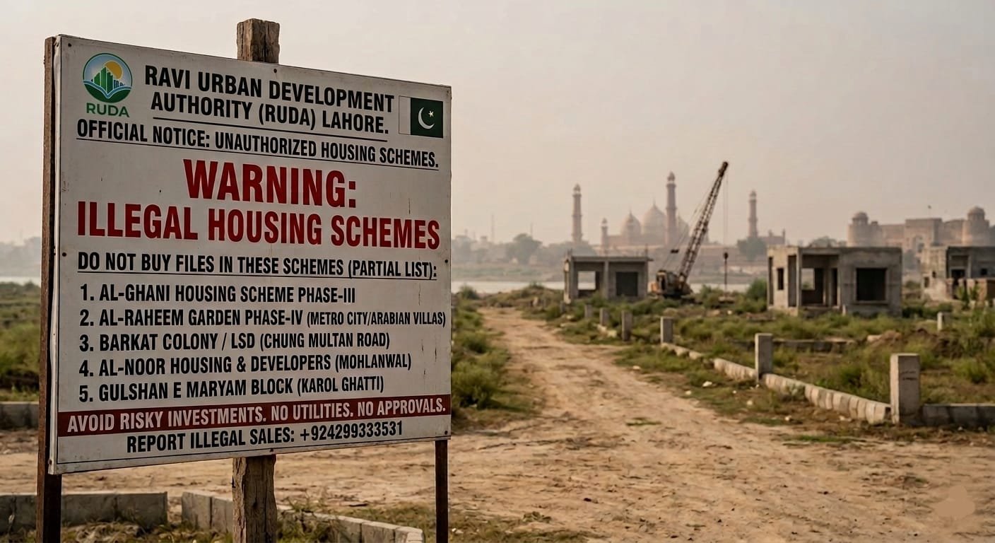 Complete List of Illegal Housing Schemes Under RUDA Lahore 2026