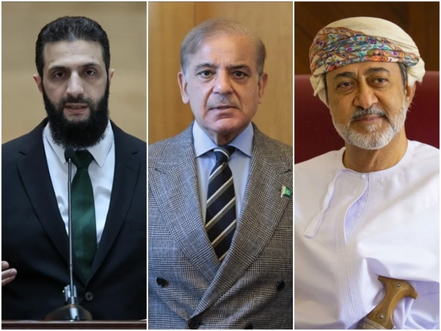 syria s president ahmed al sharaa l prime minister shehbaz sharif c and oman s sultan haitham bin tariq photos file