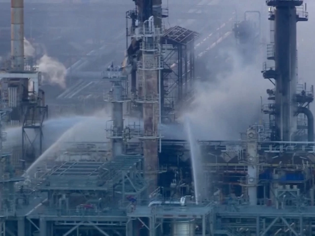 efforts are made to douse the fire at viva energy group s refinery in geelong australia april 16 2026 in this screengrab from a video photo reuters