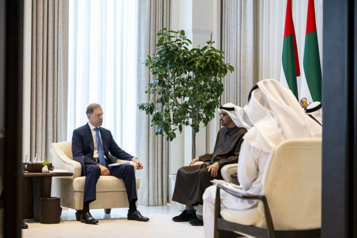 UAE President His Highness Sheikh Mohamed bin Zayed Al Nahyan today received His Excellency Denis Manturov, First Deputy Prime Minister of the Russian Federation. Picture credit: WAM