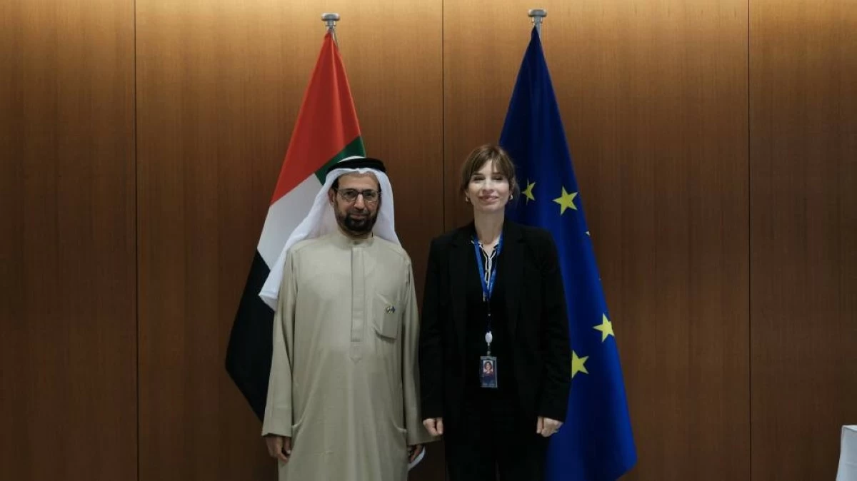 Dr. Ali Rashid Al Nuaimi, Chairman of the Defence, Interior and Foreign Affairs Committee at the Federal National Council, met with Hana Jalloul Muro, Vice-Chair of the Committee on Foreign Affairs in the European Parliament. Picture credit: Supplied
