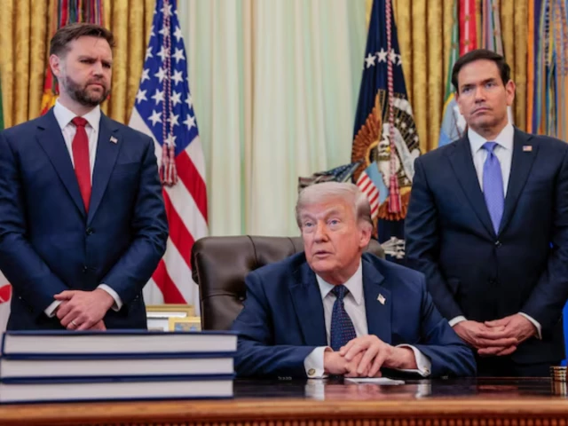 u s president donald trump speaks in the oval office with vice president jd vance and secretary of state marco rubio standing behind him at the white house in washington dc us april 23 2026 photo reuters