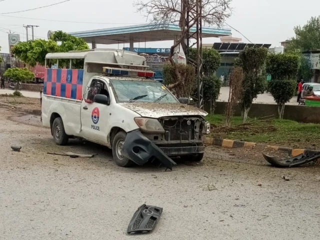 peshawar police vehicle targeted in explosive attack photo express