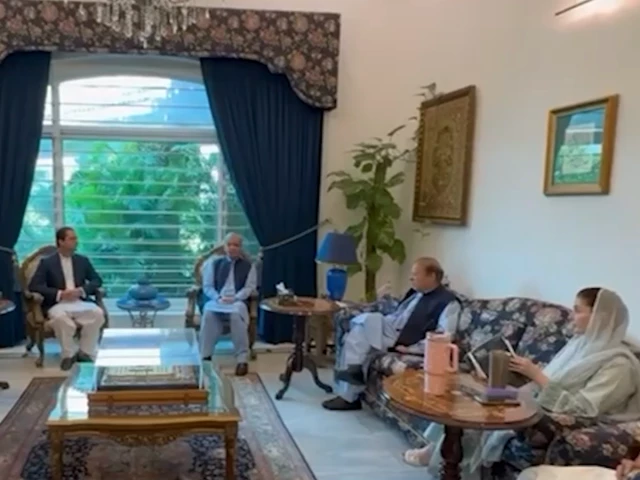 pml n president nawaz sharif prime minister shehbaz sharif and punjab chief minister maryam nawaz meet ajk prime minister iftikhar gilani and speaker tariq farooq photo x