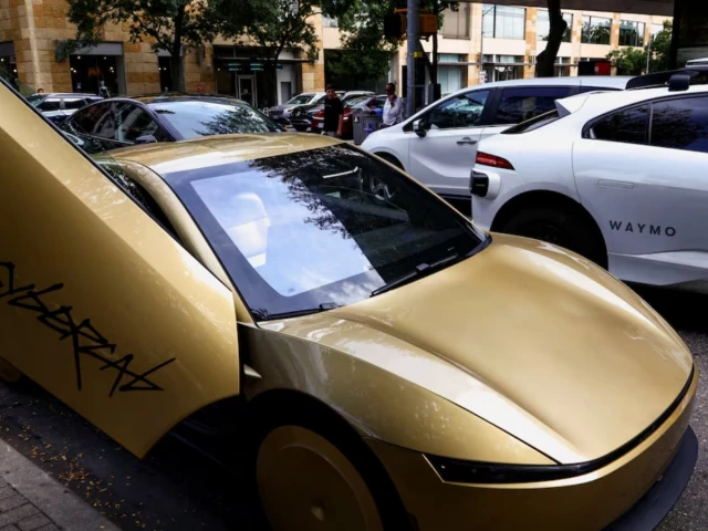a gold colored tesla cybercab arrives for an event in downtown austin texas us september 3 2026 reuters