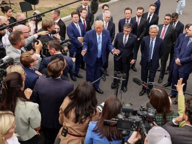 us president donald trump with meta ceo mark zuckerberg us house speaker mike johnson nvidia president and ceo jensen huang openai president greg brockman spacexai founder and ceo elon musk and other tech leaders speaks to the media at the white house driveway following a luncheon for tech leaders in washington dc us september 29 2026 photo reuters