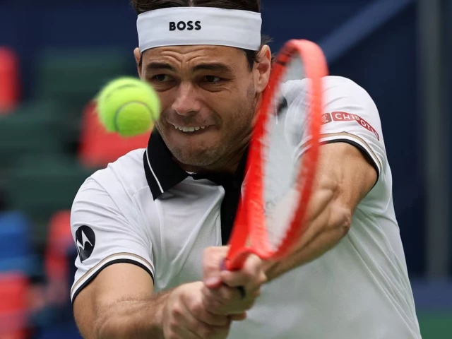 taylor fritz of the u s in action during his round of 32 match against greece s stefanos tsitsipas photo reuters