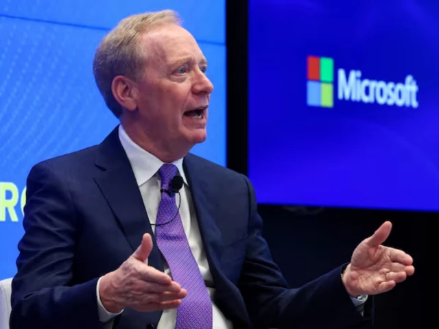 microsoft vice chair and president brad smith addresses a keynote in brussels belgium april 30 2025 photo reuters file