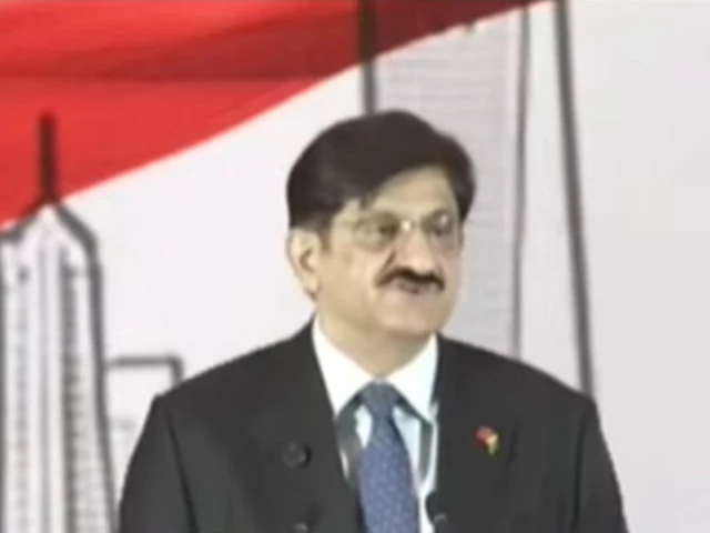 sindh chief minister murad ali shah speaking at an investment conference in china on october 15 2026 photo screengrab